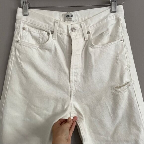 SOLD Agolde White 90’s Mid-Rise Loose Fit Distressed Jeans - 25" - Picture 3 of 12